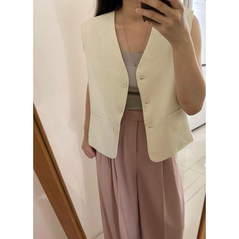 533  |  現貨  質感亞麻V領西裝背心外套寬鬆感馬甲-細節圖3