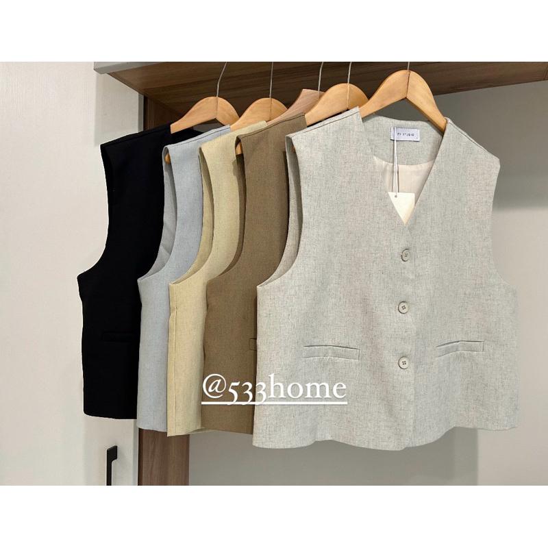 533  |  現貨  質感亞麻V領西裝背心外套寬鬆感馬甲-細節圖4
