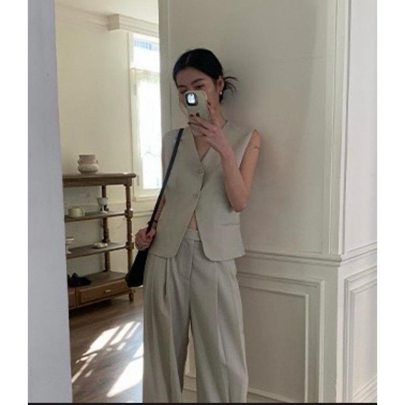 533  |  現貨  質感亞麻V領西裝背心外套寬鬆感馬甲-細節圖8