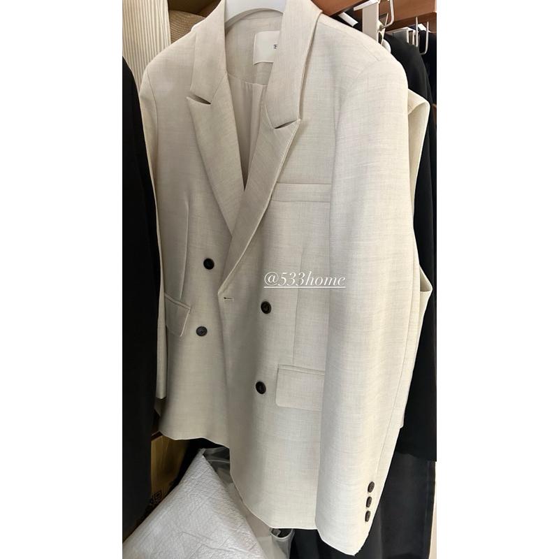 533｜現貨 米白黑色歐美雙排釦寬鬆感中長款西裝外套-細節圖2