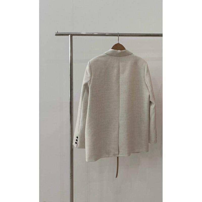 533｜現貨 米白黑色歐美雙排釦寬鬆感中長款西裝外套-細節圖3