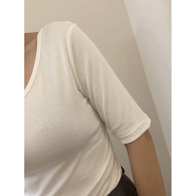 533｜現貨  夏天莫代爾棉柔軟遮手臂顯瘦小露背U領圓領短袖上衣五分袖T恤-細節圖5