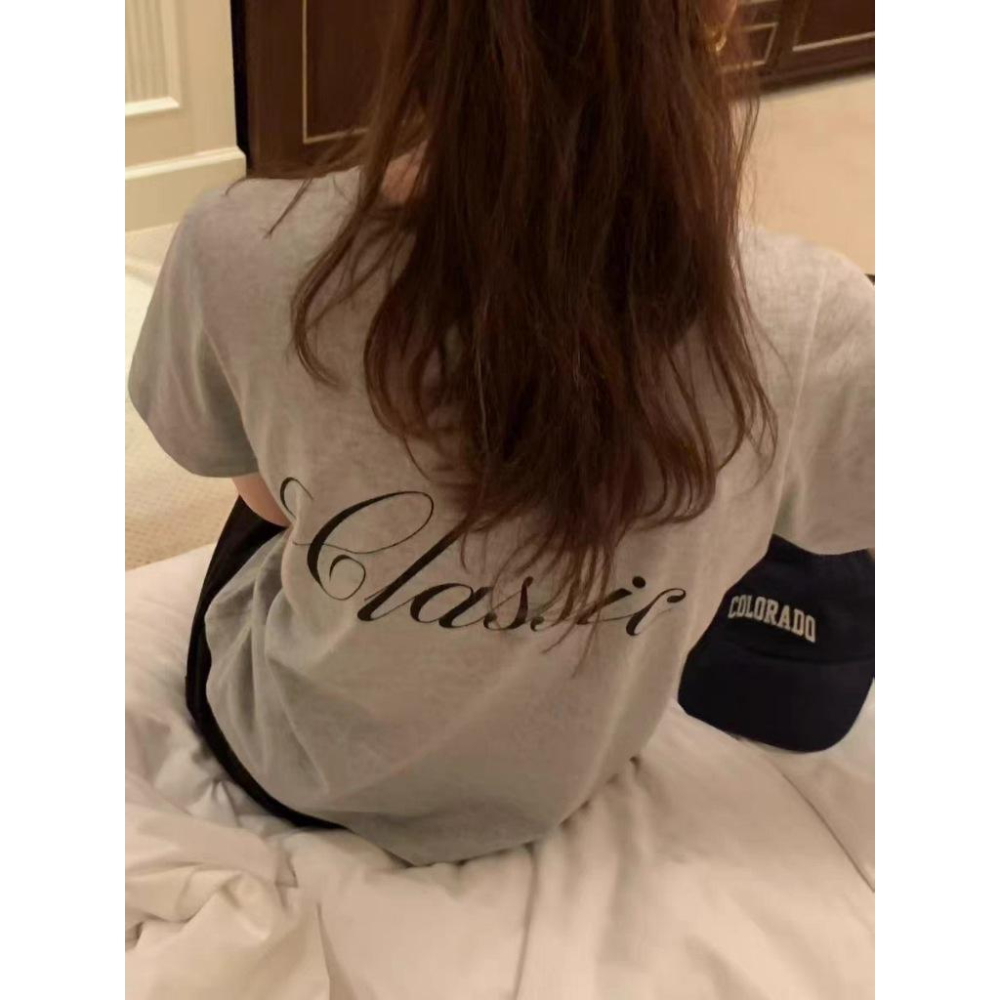 533 | 韓國ounce 磨毛正反字母短袖T恤短款TEE-細節圖3