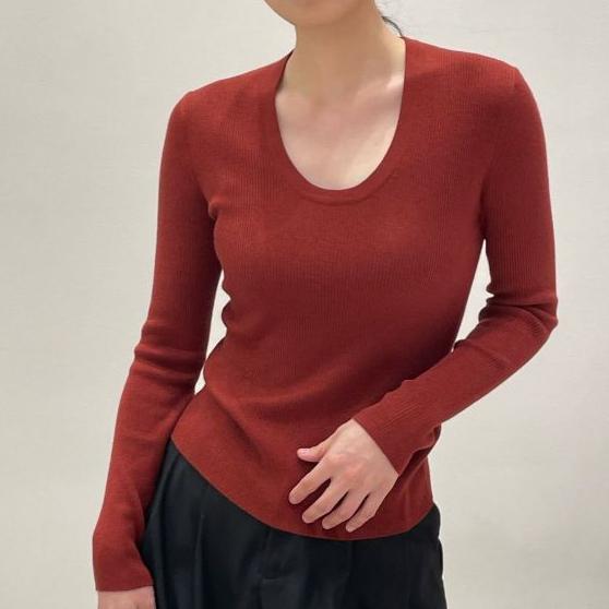 533｜升級新材質羊毛10% 韓國羅紋坑條合身貼身U領長袖針織衫-細節圖2