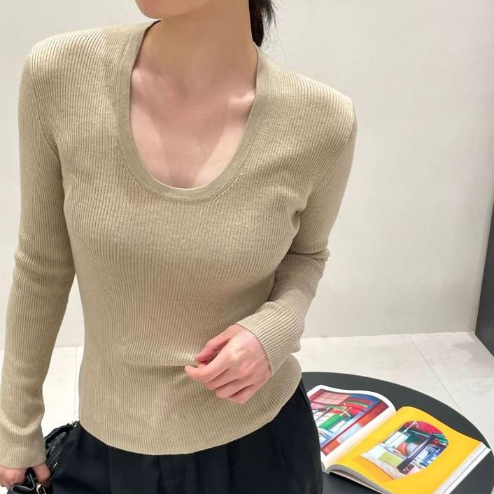 533｜升級新材質羊毛10% 韓國羅紋坑條合身貼身U領長袖針織衫-細節圖3