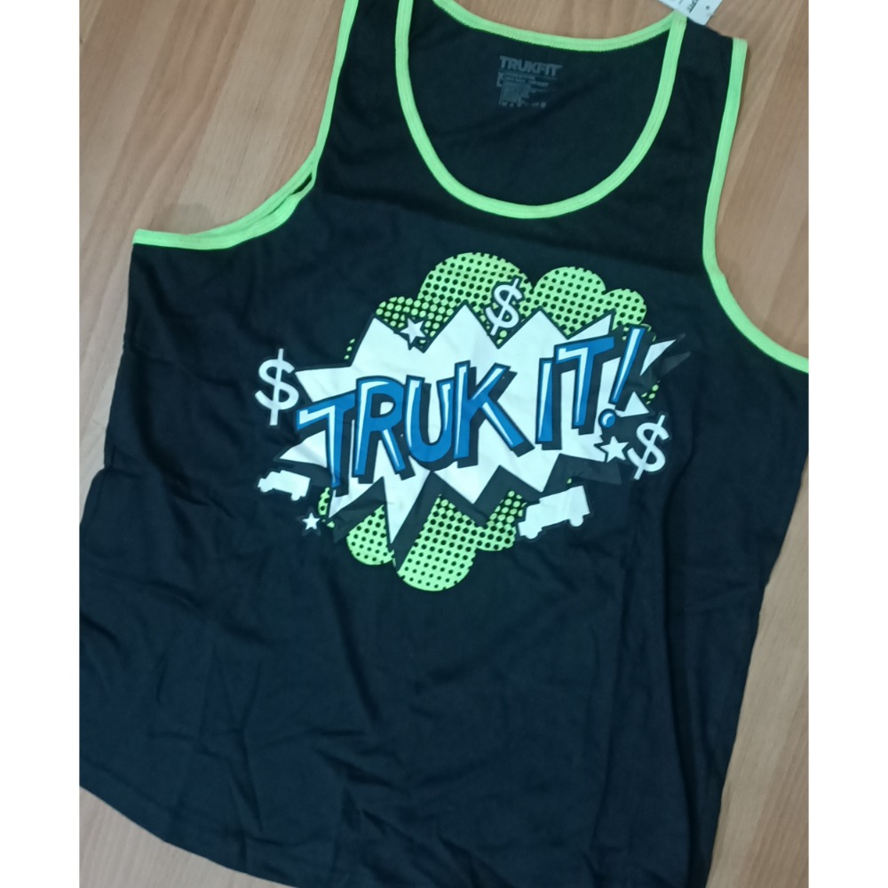 瑕疵 夏季TRUKFITTRUK IT TANK TOP 字母運動背心上衣 - XL (印花有染色+黏黏的,介意勿買)-細節圖2