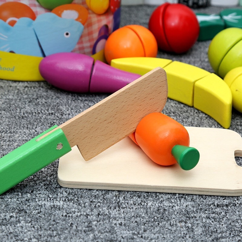 現貨🌈桶裝木製蔬菜水果切切樂附砧板 家家酒玩具 木製玩具 廚房玩具 木頭切切樂 蔬果切切樂 益智啟蒙玩具教具-細節圖3