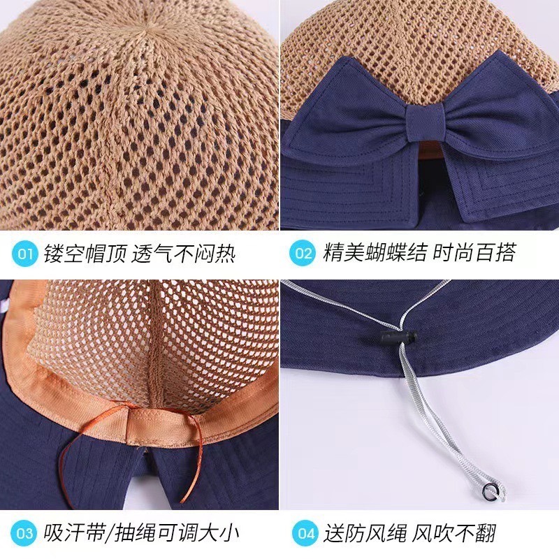 現貨❤️時尚拚色蝴蝶結草帽 拚色草帽 蝴蝶結草帽 草帽 夏天草帽 帽子 女生帽子 時尚草帽 遮陽帽 拚色帽 沙灘帽-細節圖3