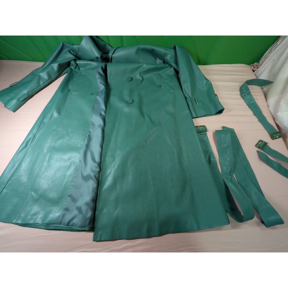 Tnewties 落肩傘狀長版皮衣 二手 M號 藍綠色大衣 過膝風衣 近全新-細節圖7