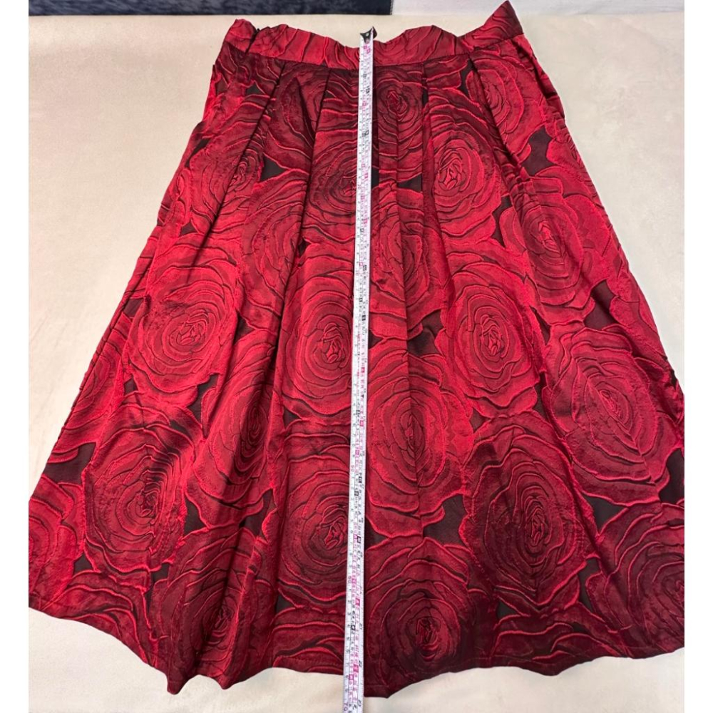 深紅色玫瑰花紋高腰裙，尺寸 L，無品牌，全新-細節圖3