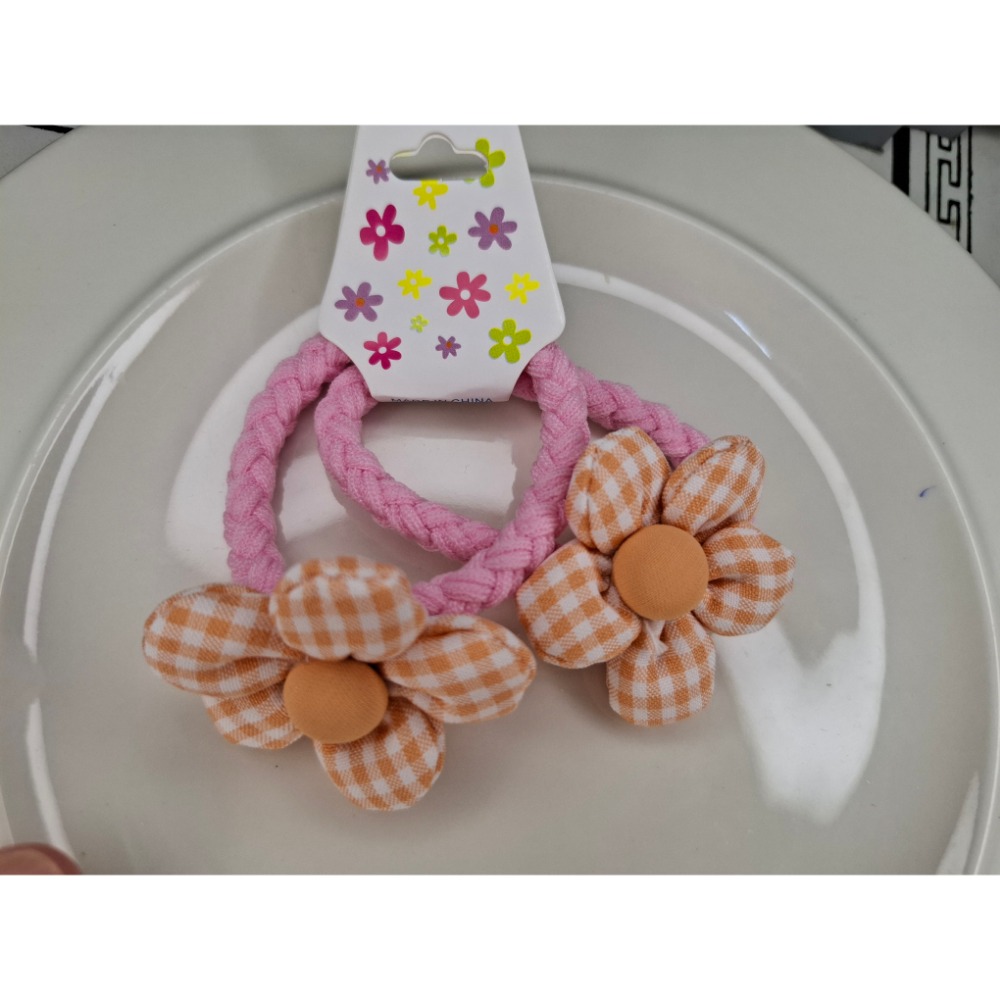 文青藝術 格紋5瓣花朵髮圈-規格圖2