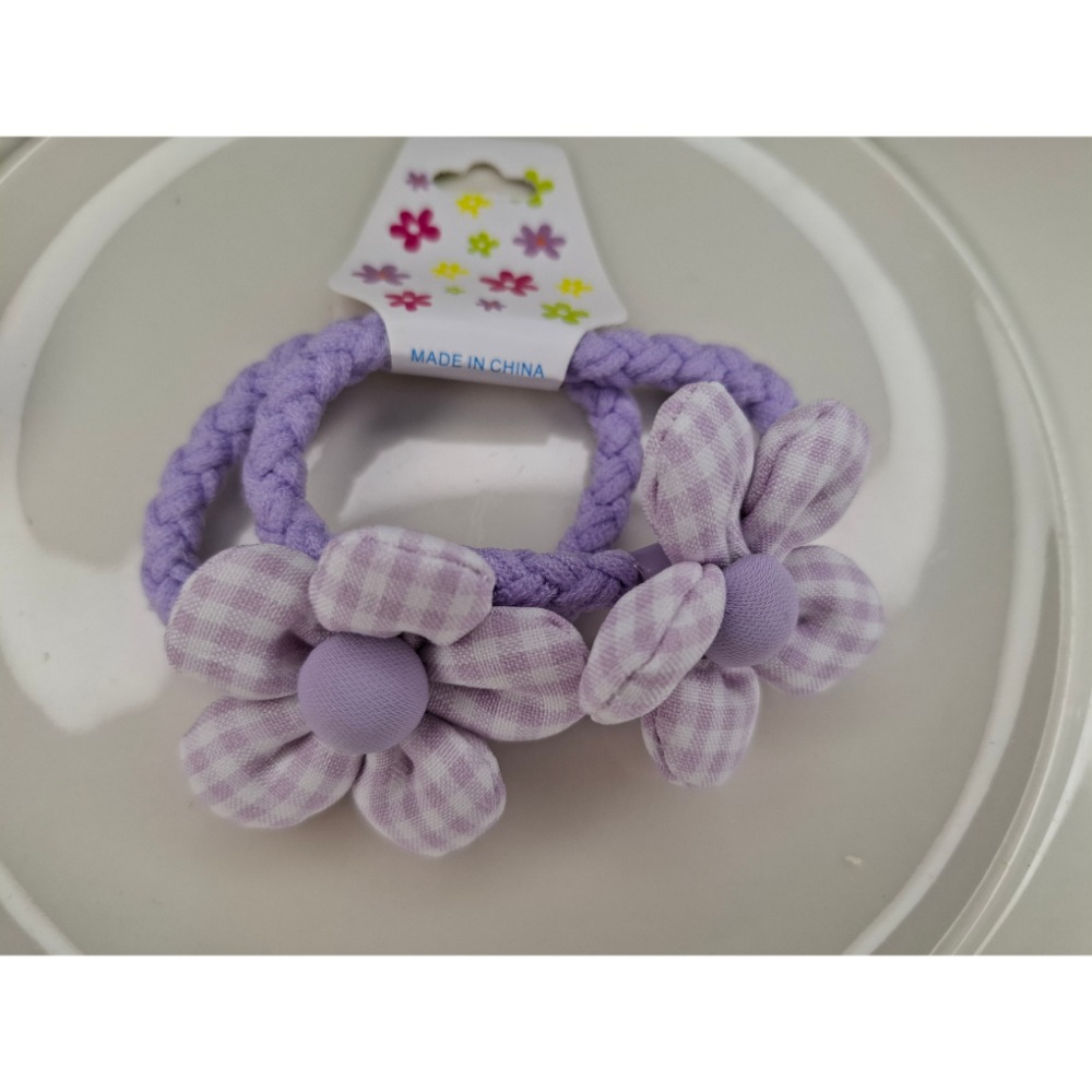 文青藝術 格紋5瓣花朵髮圈-規格圖2