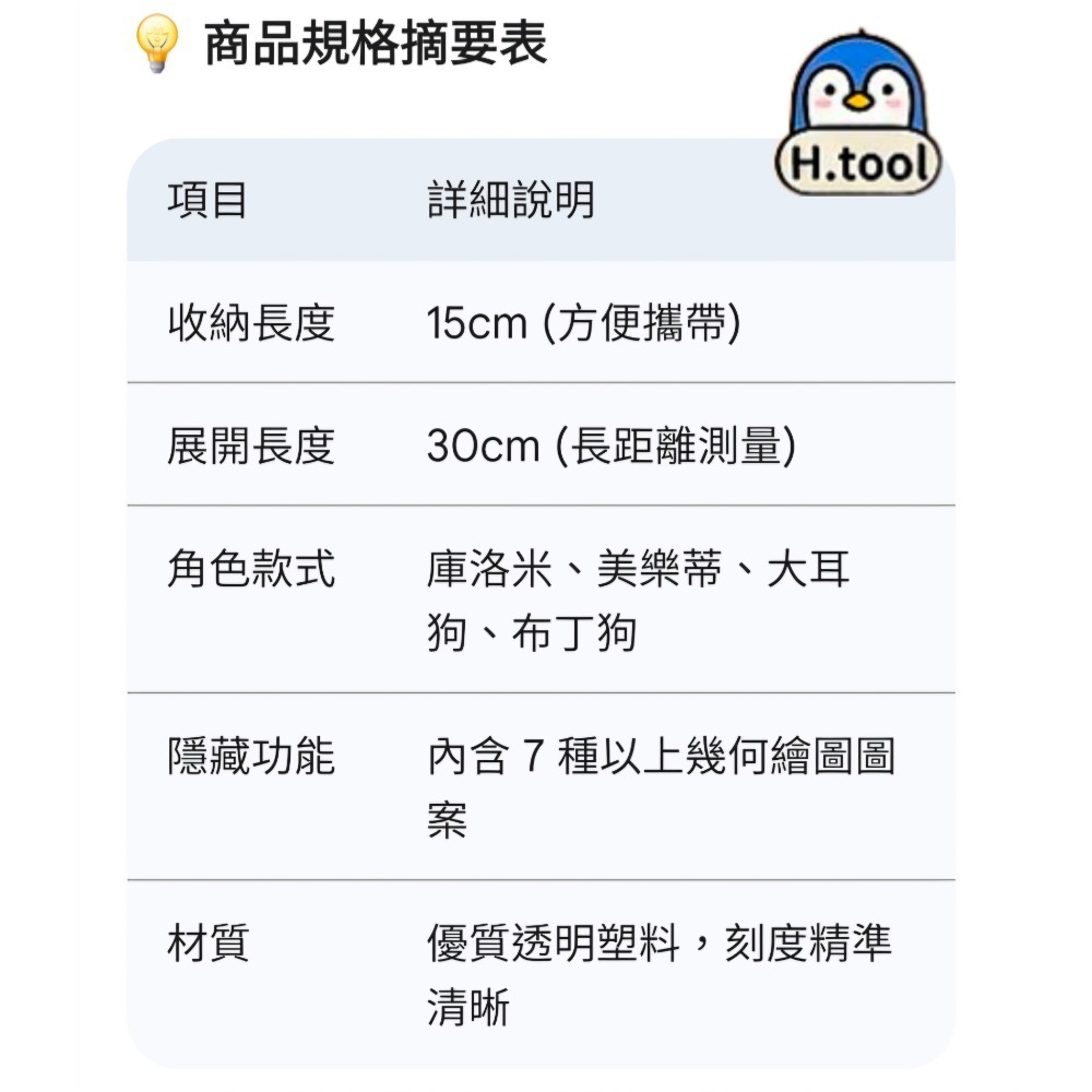 【H.T】三麗鷗 30cm多功能摺疊尺 大耳狗 布丁狗 幾何繪圖模板 15cm收納 學生文具 手帳必備【D01】-細節圖5