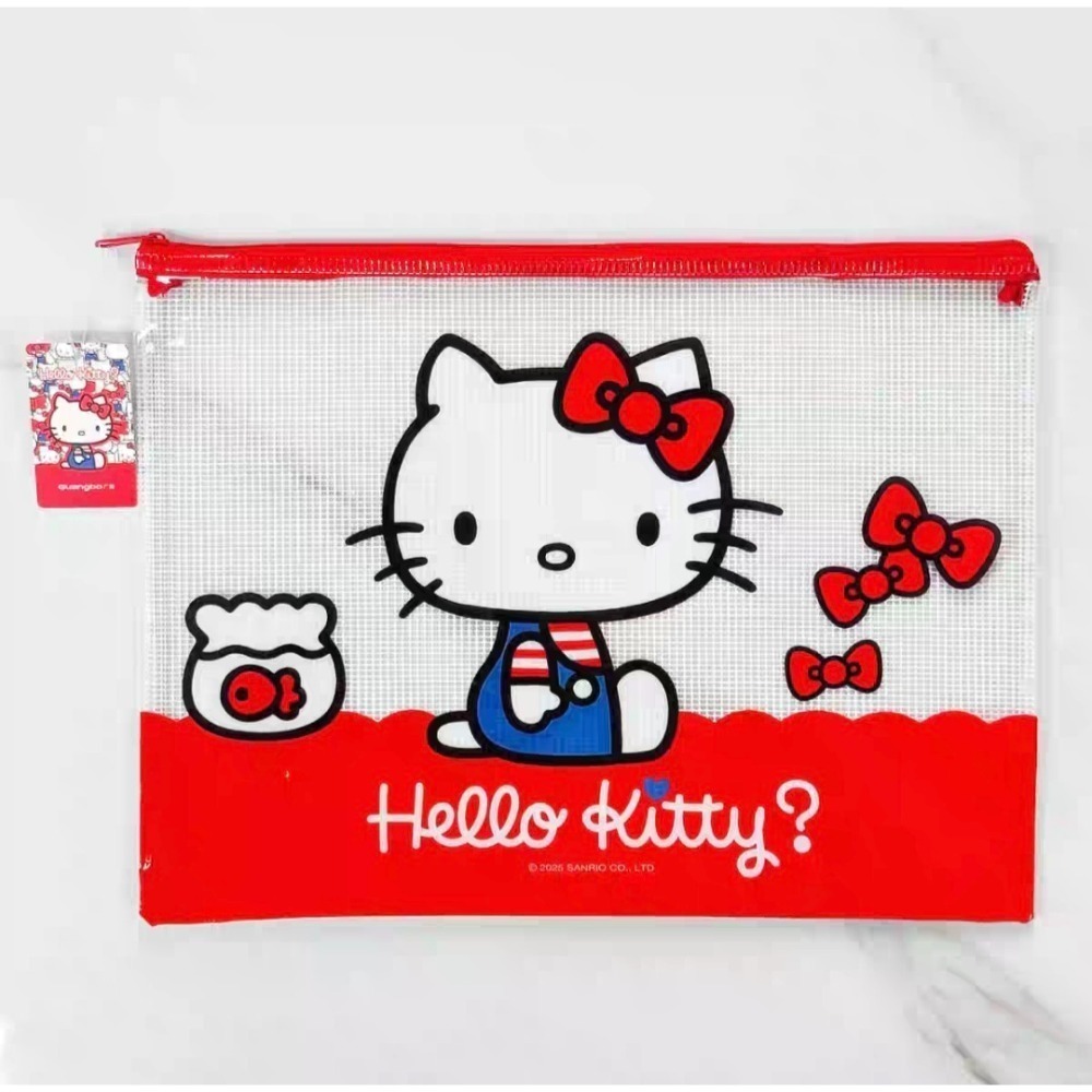 正版授權 Hello Kitty A4 網格拉鍊袋 網狀收納袋 文件袋 文具袋 檔案袋 防水透明 補習袋【A13】-規格圖2