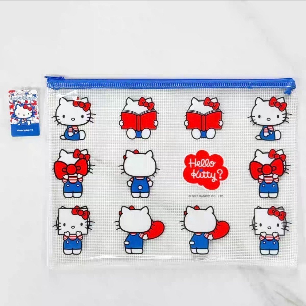 正版授權 Hello Kitty A4 網格拉鍊袋 網狀收納袋 文件袋 文具袋 檔案袋 防水透明 補習袋【A13】-規格圖2