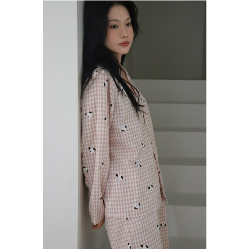 現貨 韓國 JUUNEEDU 狗狗滿版圖兩件式睡衣套裝 粉色款 L 延南洞-細節圖2