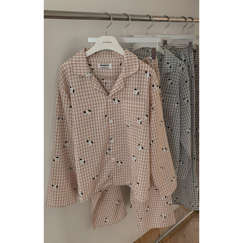 現貨 韓國 JUUNEEDU 狗狗滿版圖兩件式睡衣套裝 粉色款 L 延南洞-細節圖3