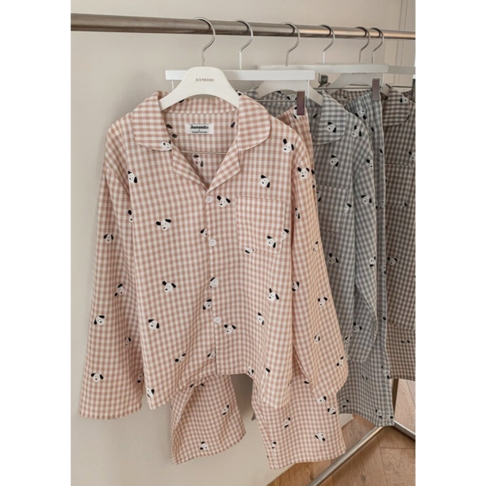 現貨 韓國 JUUNEEDU 狗狗滿版圖兩件式睡衣套裝 粉色款 L 延南洞-細節圖5