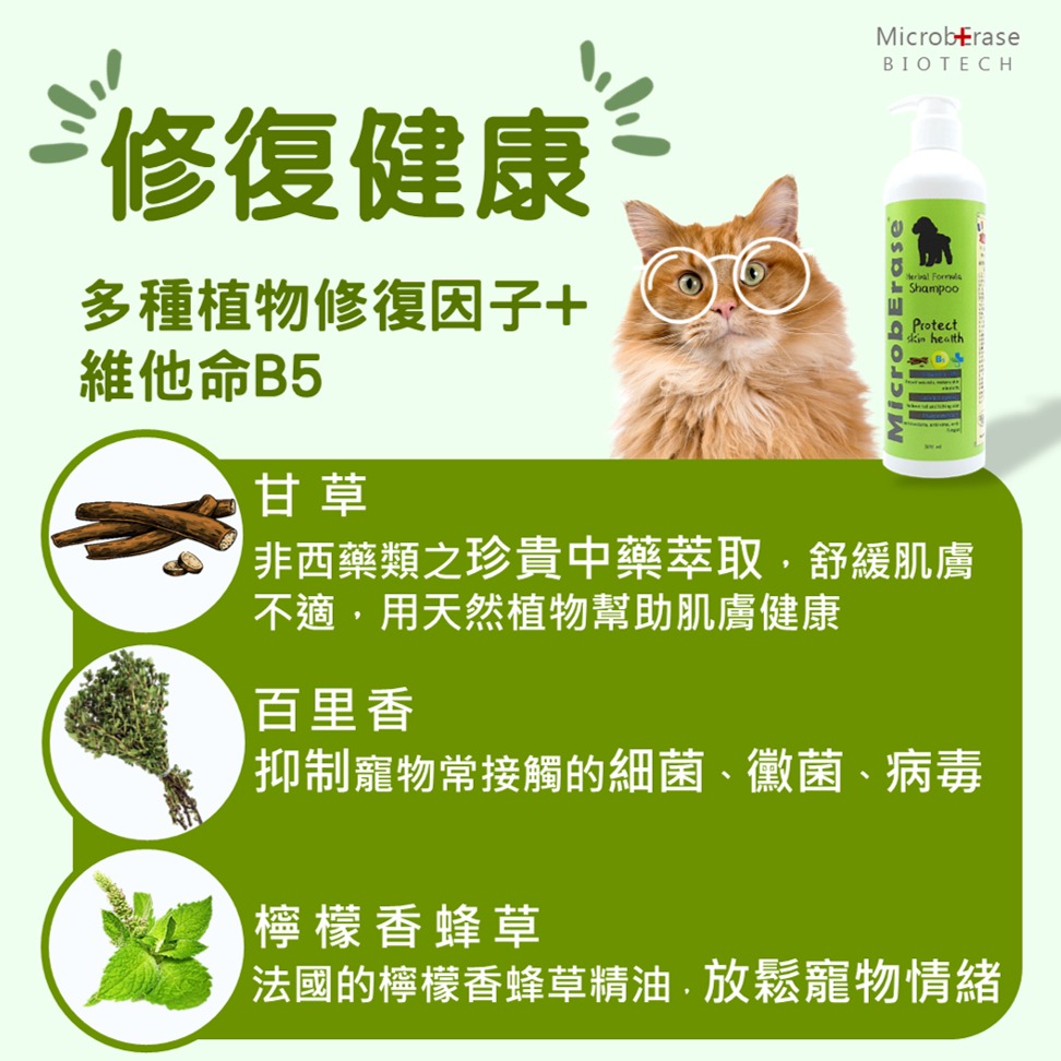 【益百酚-MicrobErase】寵物抗菌修復洗毛精 【官方直營】-細節圖2