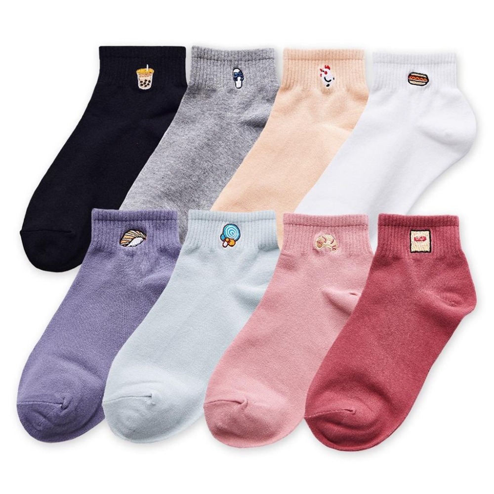 刺繡短襪 船襪 踝襪 台灣製 藍白拖 餅乾 棒棒糖 電繡船襪 GK-A301~GK-A308【旺達棉品】-細節圖2