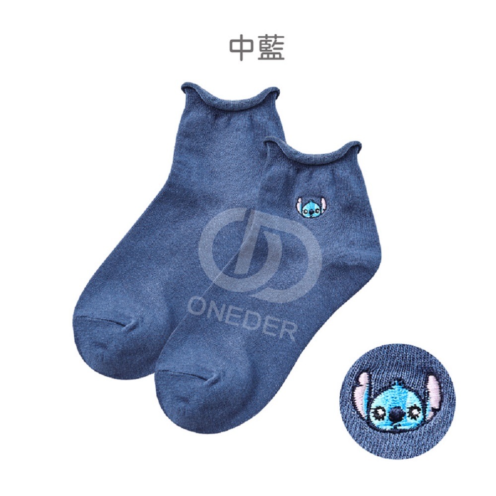 Disney 迪士尼 女中統襪 顏色隨機出貨 史迪奇 刺繡襪 短襪 LH-A304【旺達棉品】-細節圖2