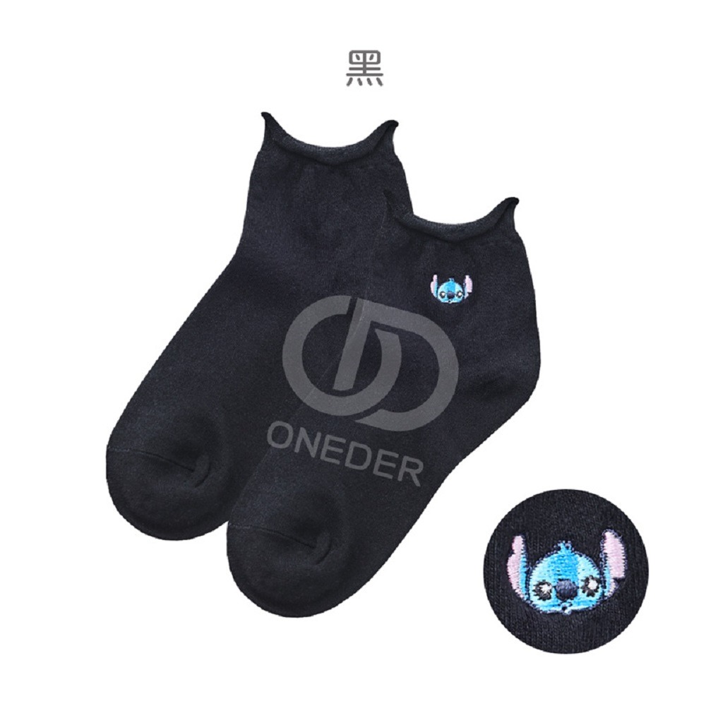 Disney 迪士尼 女中統襪 顏色隨機出貨 史迪奇 刺繡襪 短襪 LH-A304【旺達棉品】-細節圖4