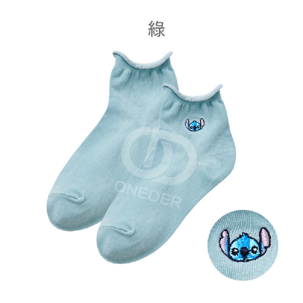 Disney 迪士尼 女中統襪 顏色隨機出貨 史迪奇 刺繡襪 短襪 LH-A304【旺達棉品】-細節圖5