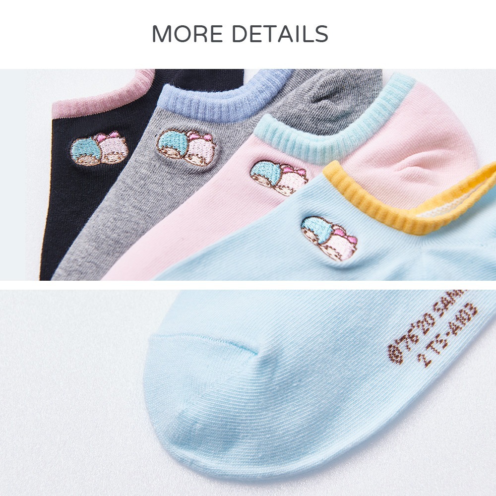 三麗鷗 雙子星 kikilala 刺繡船襪 踝襪 短襪 TS-A103 【旺達棉品】-細節圖3