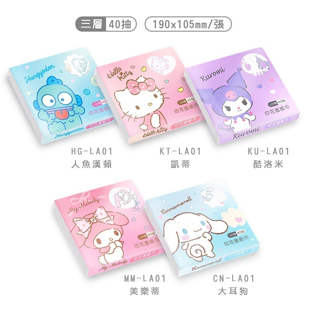 三麗鷗三層袖珍面紙(40抽) 袖珍包 漢頓 大耳狗 酷洛米 凱蒂貓 美樂蒂 攜帶紙巾 輕柔面紙 印花衛生紙【旺達棉品】-細節圖3