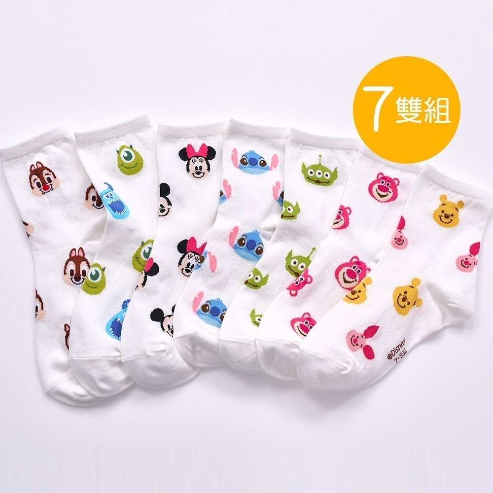 迪士尼滿版系列中筒襪(7雙組) 史迪奇 米奇 小熊維尼韓系長襪【ONEDER旺達棉品】-規格圖8