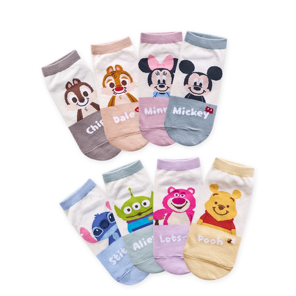 Disney 迪士尼 小熊維尼短襪 雙色短襪 三眼怪 史迪奇 米奇米妮 兒童短襪 直版襪 台灣製童襪【旺達棉品】-細節圖2