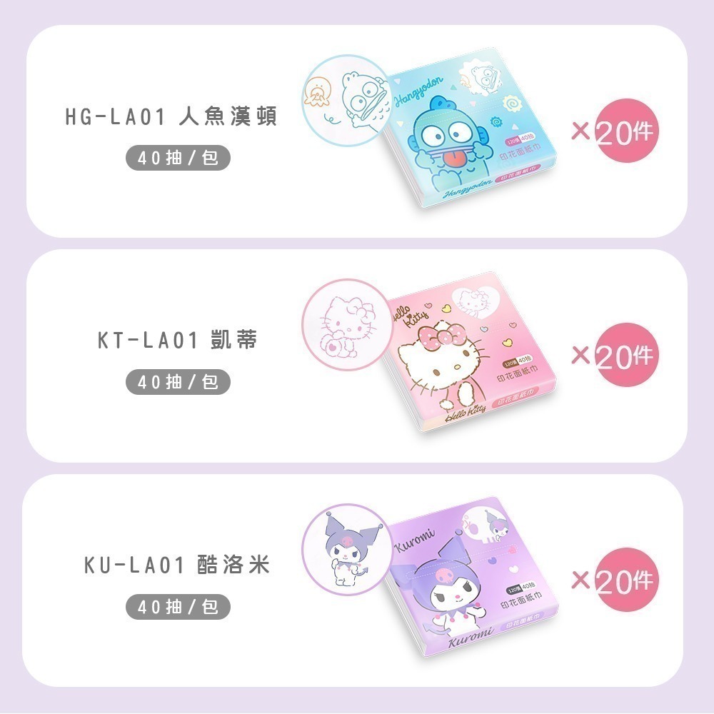 【7-ELEVEN門市團購】三麗鷗三層袖珍面紙(40抽x20包) 袖珍包 印花衛生紙 (免運)【旺達棉品】下單備註款式-細節圖3