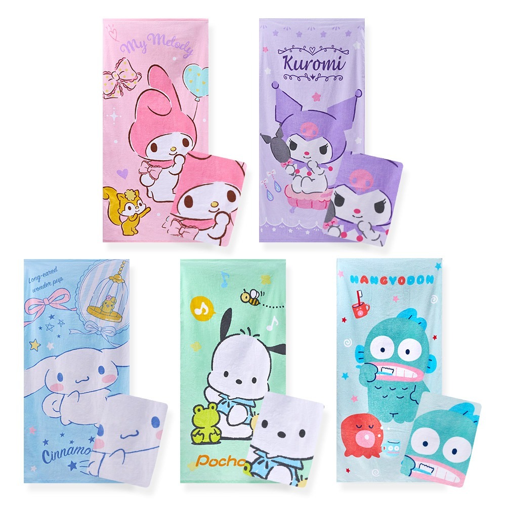 三麗鷗純棉大浴巾 大耳狗 酷洛米 帕洽狗 美樂蒂童巾 吸水浴巾 浴巾【旺達棉品】KU-DC001-細節圖2