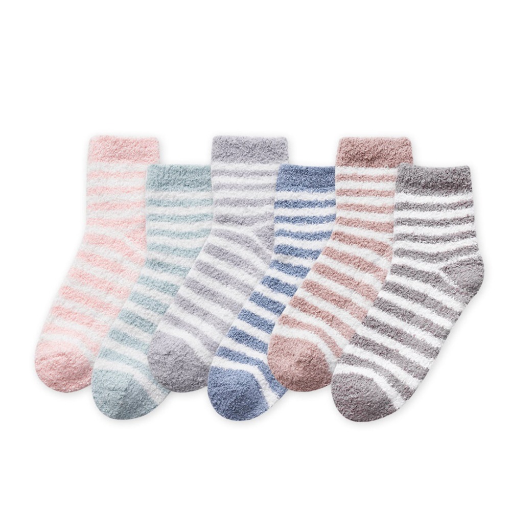 條紋保暖襪 半邊絨止滑中統襪 珊瑚絨睡眠襪 睡眠襪 保暖冬天襪 厚襪子 居家保暖襪 AN-UA3204N【旺達棉品】-細節圖2