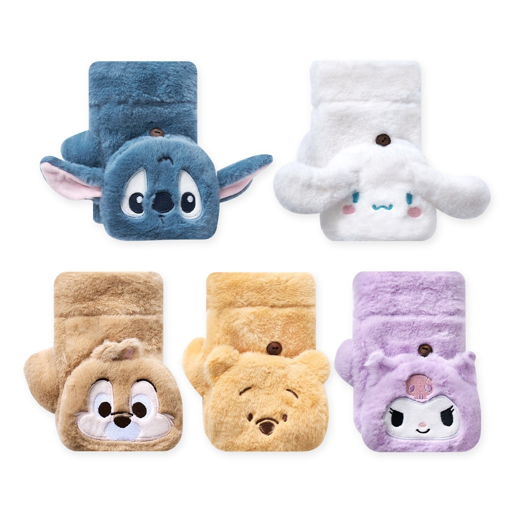 三麗鷗 絨毛保暖手套 大耳狗 酷洛米 奇奇蒂蒂 維尼 史迪奇 掀蓋絨毛手套【旺達棉品】LH-LM011-細節圖2