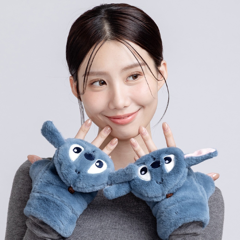 三麗鷗 絨毛保暖手套 大耳狗 酷洛米 奇奇蒂蒂 維尼 史迪奇 掀蓋絨毛手套【旺達棉品】LH-LM011-細節圖6