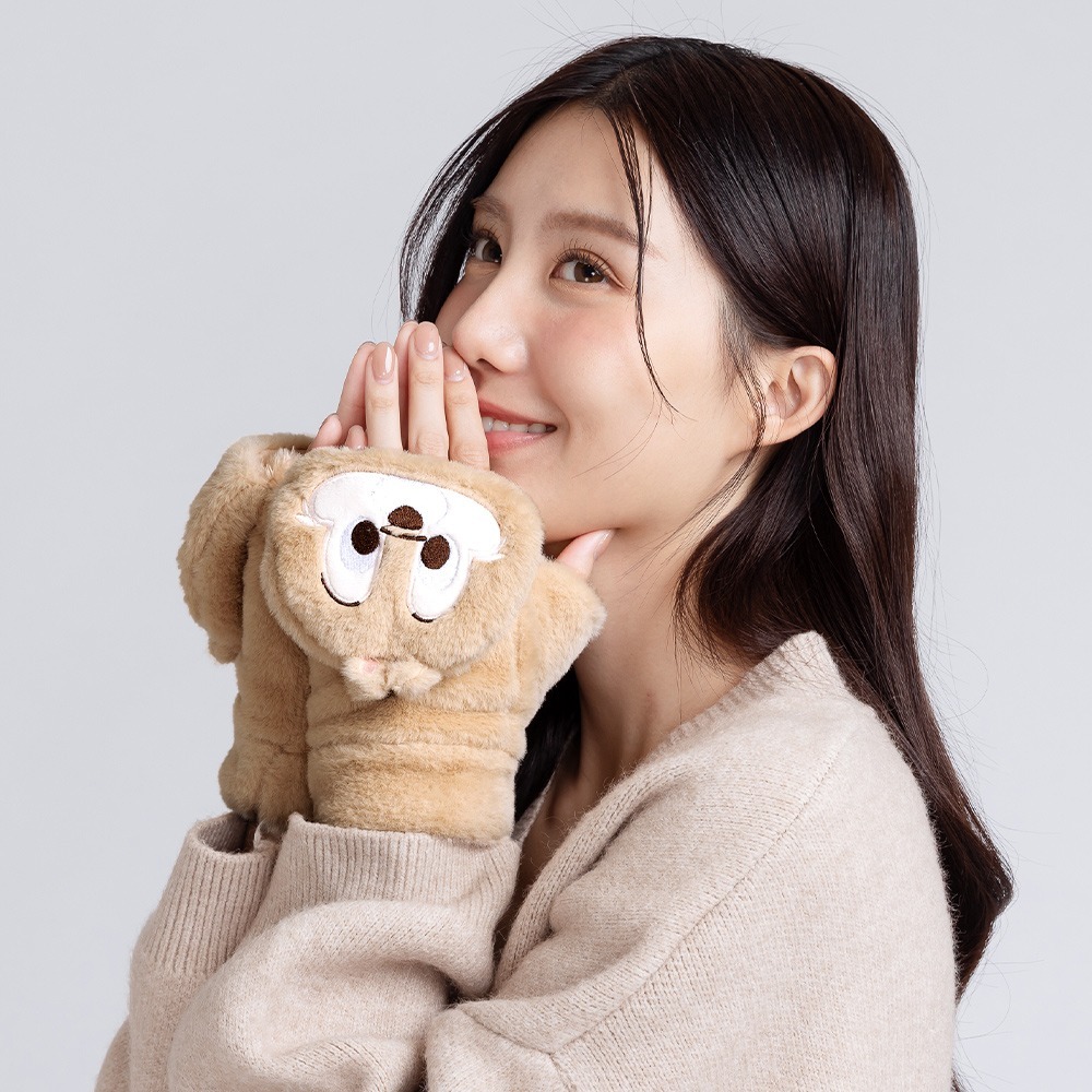 三麗鷗 絨毛保暖手套 大耳狗 酷洛米 奇奇蒂蒂 維尼 史迪奇 掀蓋絨毛手套【旺達棉品】LH-LM011-細節圖7