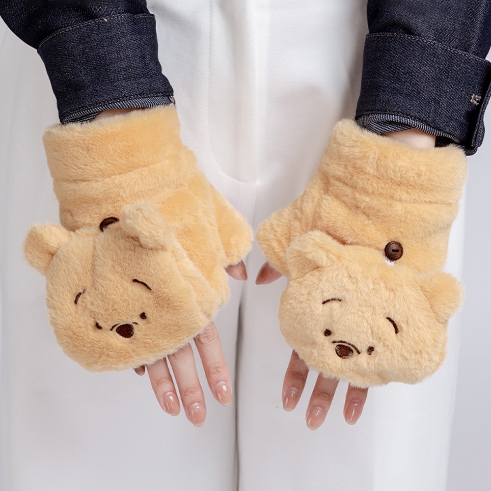 三麗鷗 絨毛保暖手套 大耳狗 酷洛米 奇奇蒂蒂 維尼 史迪奇 掀蓋絨毛手套【旺達棉品】LH-LM011-細節圖9