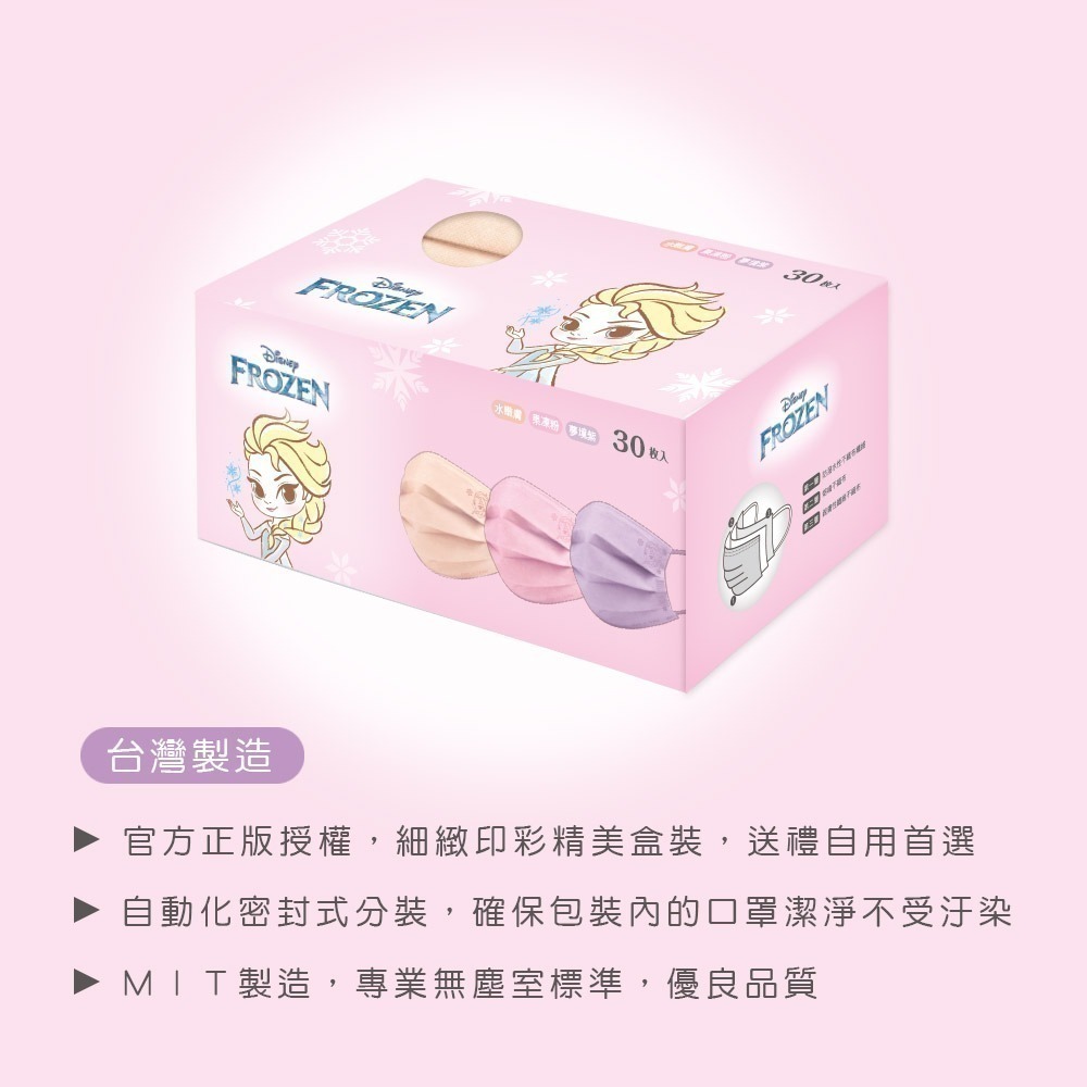 【限時購】卡通兒童平面口罩(30入x4盒) 酷洛米 超人力霸王 冰雪奇緣 蜘蛛人(免運)-細節圖4