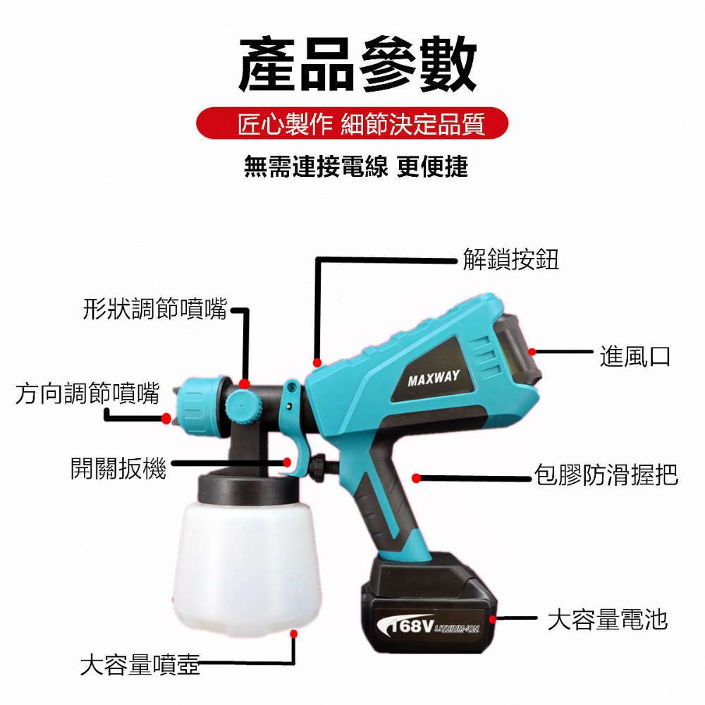 台灣現貨 18V 牧田款 噴漆槍 電動油漆噴槍 油漆槍 油漆粉刷 乳膠漆噴槍 噴漆機 噴漆器 電鑽 五金 非 米沃奇-細節圖11