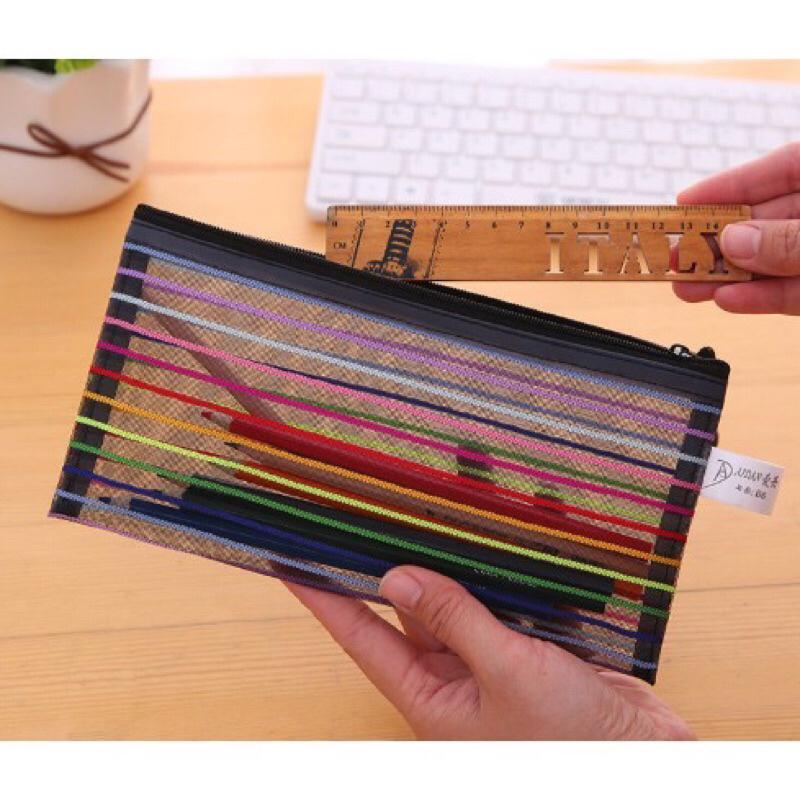 彩虹條紋文件袋 B8 B6 B5 A4網格袋 零錢袋 拉鍊袋 透明 耐用 分類袋 文件袋 資料袋-細節圖6