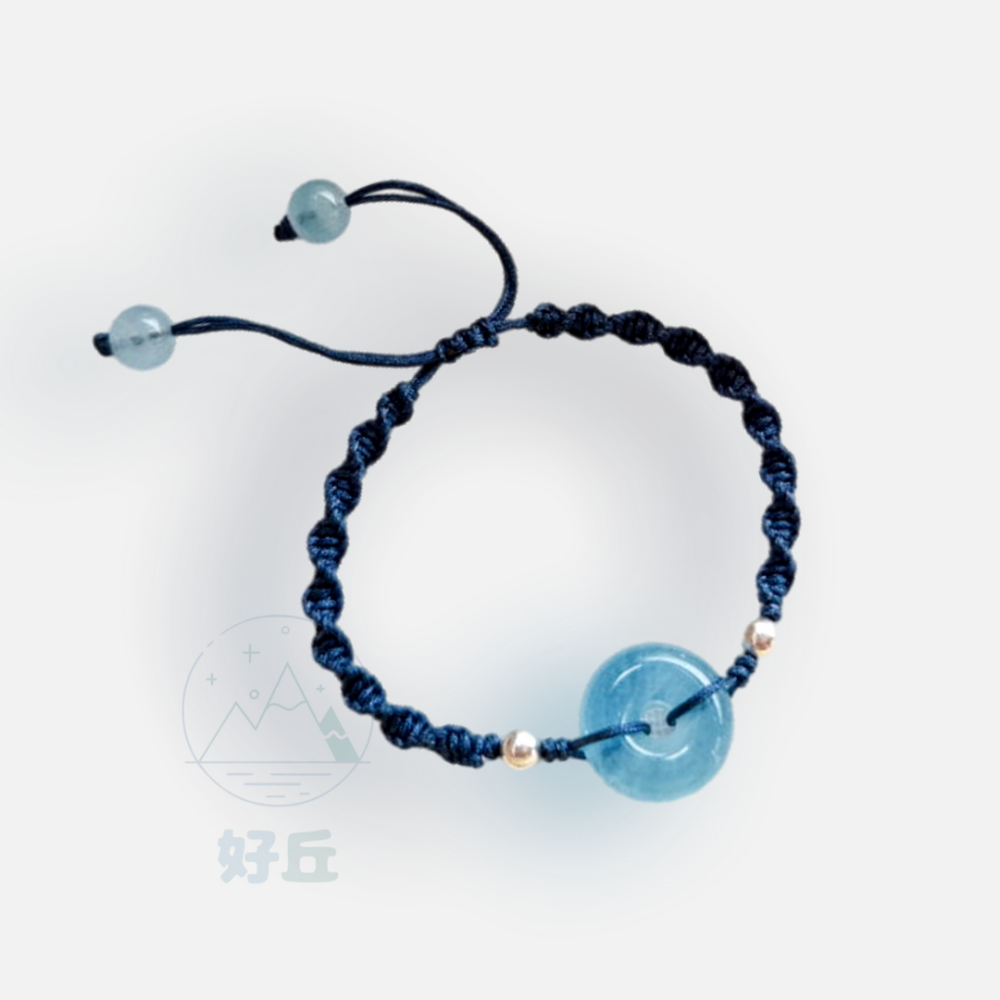 海藍寶平安扣手鍊 手鍊 海藍寶手鍊 平安扣手鍊 海藍寶手繩 平安扣手繩 海藍寶 平安扣 水晶手鍊 手鏈-細節圖2