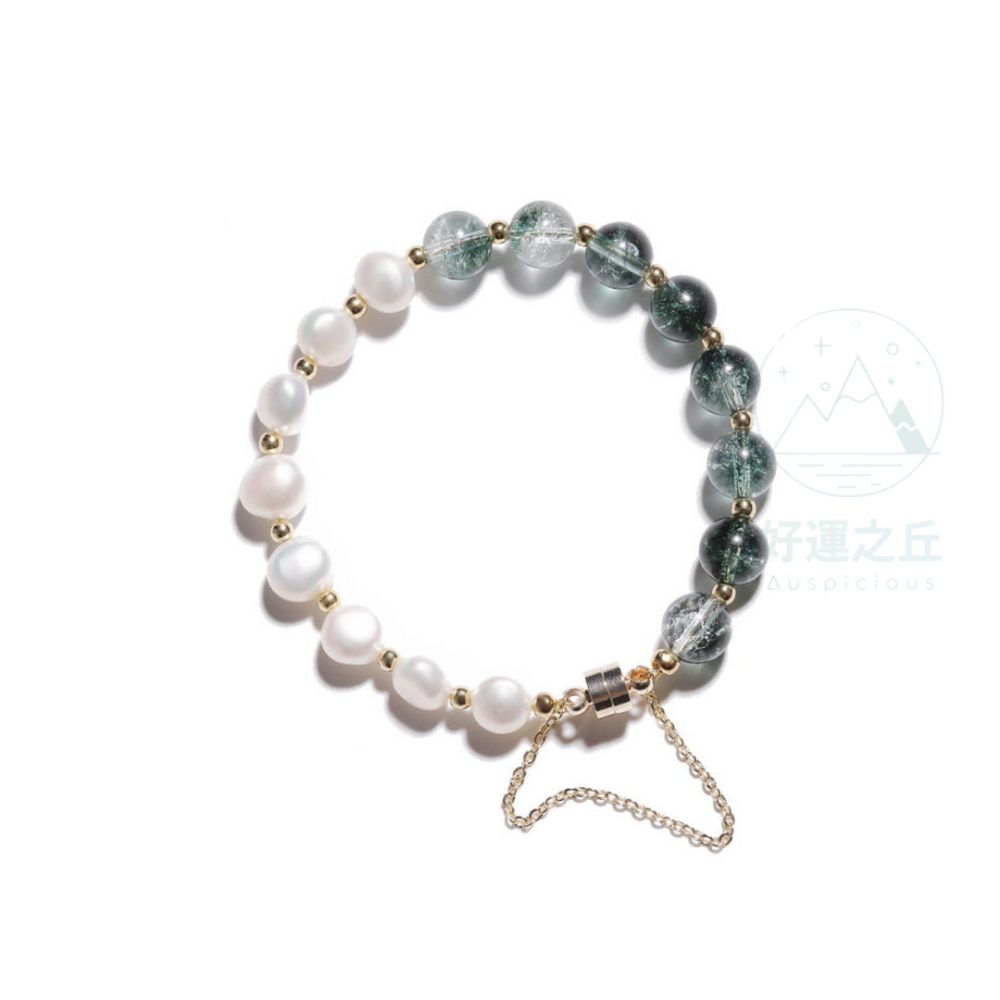 綠幽靈珍珠手鍊 手鍊 珍珠手鍊 綠幽靈手鍊 水晶手鍊 珍珠 綠幽靈 珍珠手鏈 水晶手鏈 串珠手鍊 手串-細節圖2