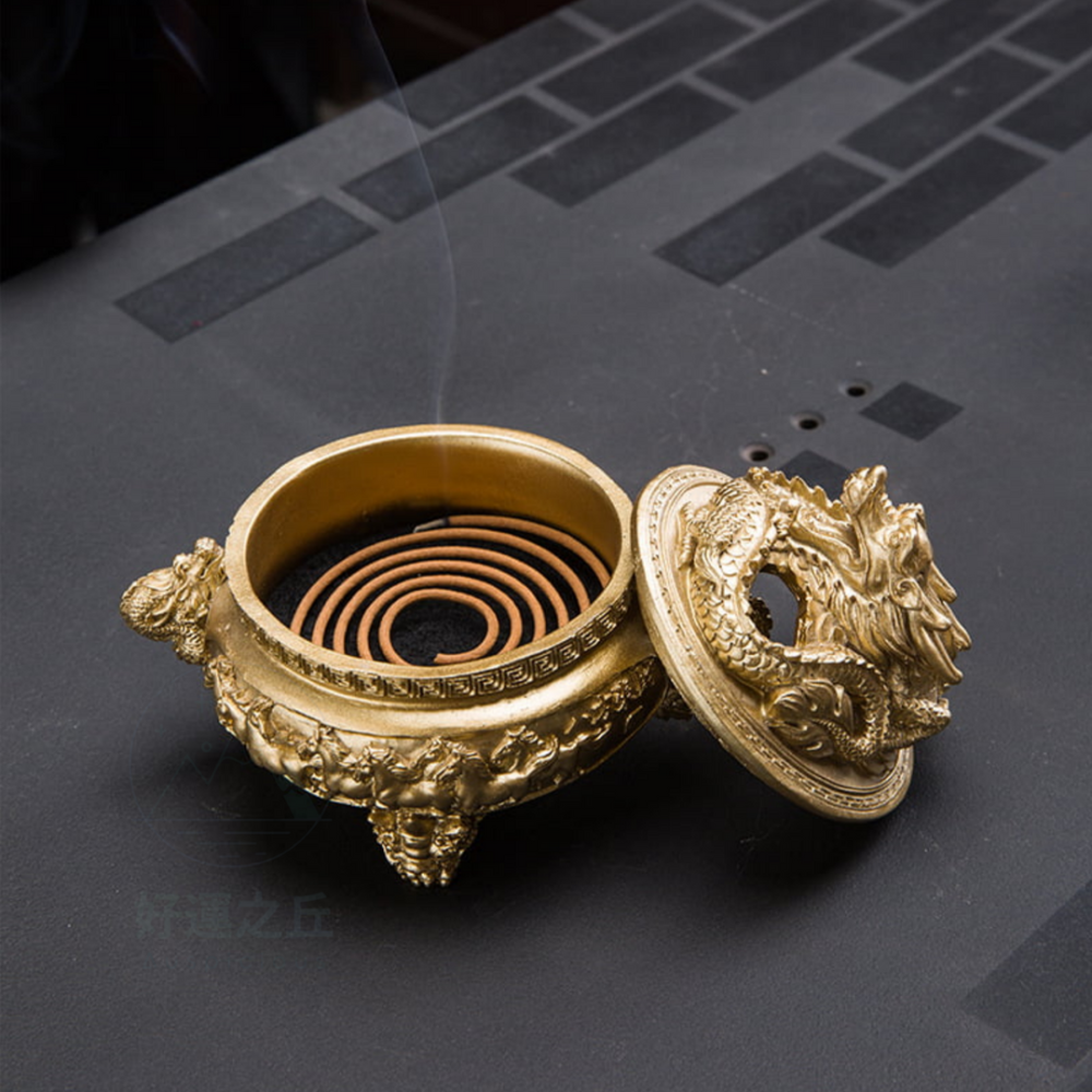 龍香爐 神龍香爐 香爐 龍 金爐 倒流香爐 小香爐 薰香爐 香插 盤香爐 臥香座 線香盤 迷你香爐 金龍-細節圖3