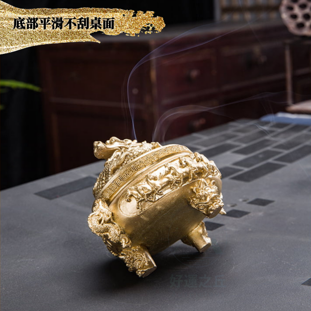 龍香爐 神龍香爐 香爐 龍 金爐 倒流香爐 小香爐 薰香爐 香插 盤香爐 臥香座 線香盤 迷你香爐 金龍-細節圖5