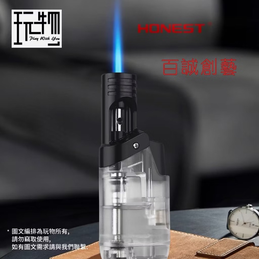 [現貨發售] HONET 百誠 工業風X機械感 超現代造型設計藍火直衝防風打火機 輕巧便攜隨身點菸器 [無定火機制]-細節圖4