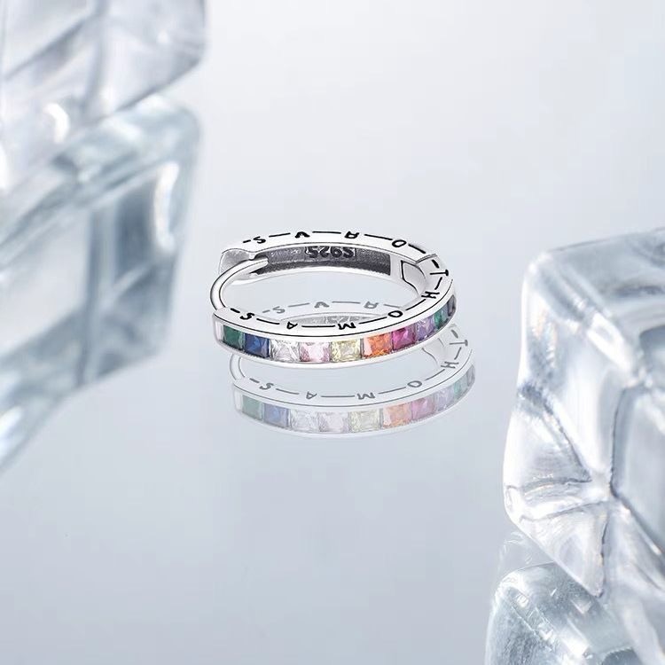 [現貨]雜誌款 幸福彩虹莫桑多彩鋯石純銀耳環 中性穿搭 耳扣 耳飾 配飾 男女皆可配戴 乙對 [非夾式耳環.需有耳洞]-細節圖3