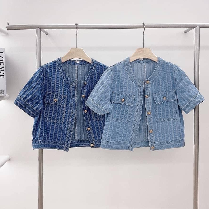 金釦直條紋牛仔外套-細節圖4