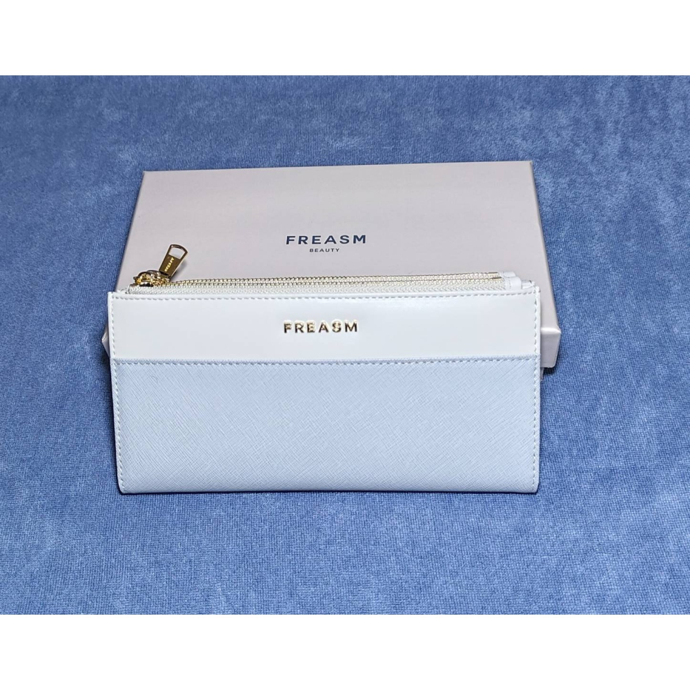 FREASM撞色十字紋輕薄雙拉長夾(水藍)-細節圖2