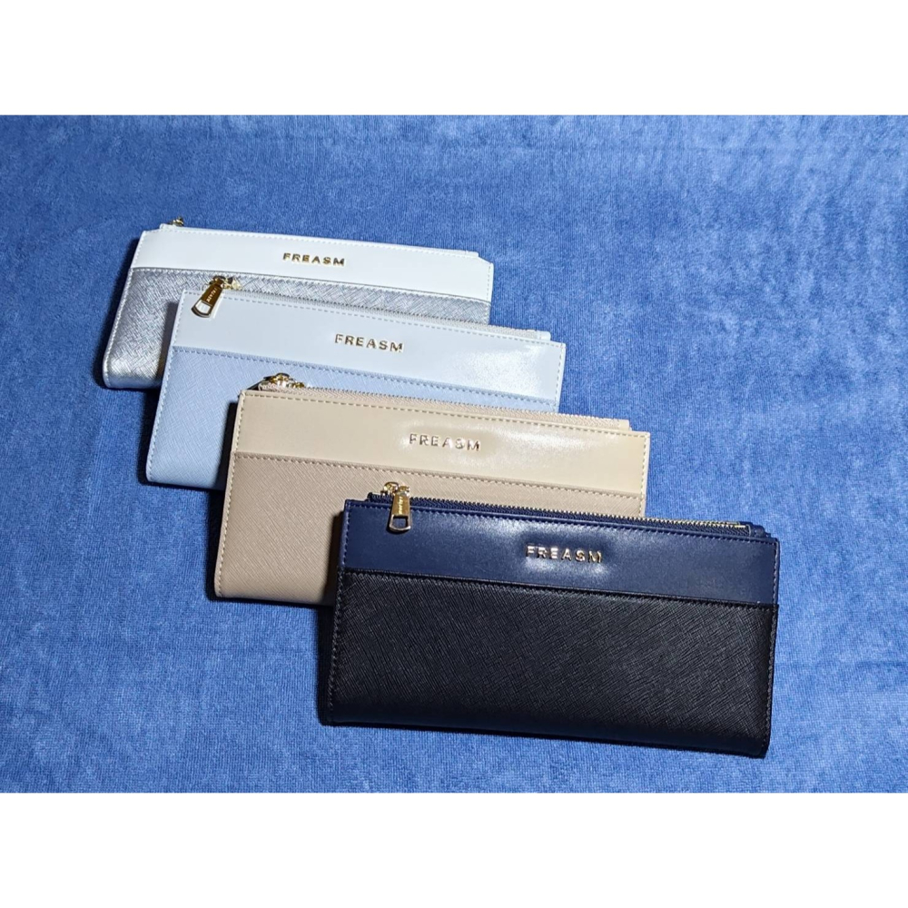 FREASM撞色十字紋輕薄雙拉長夾(水藍)-細節圖5